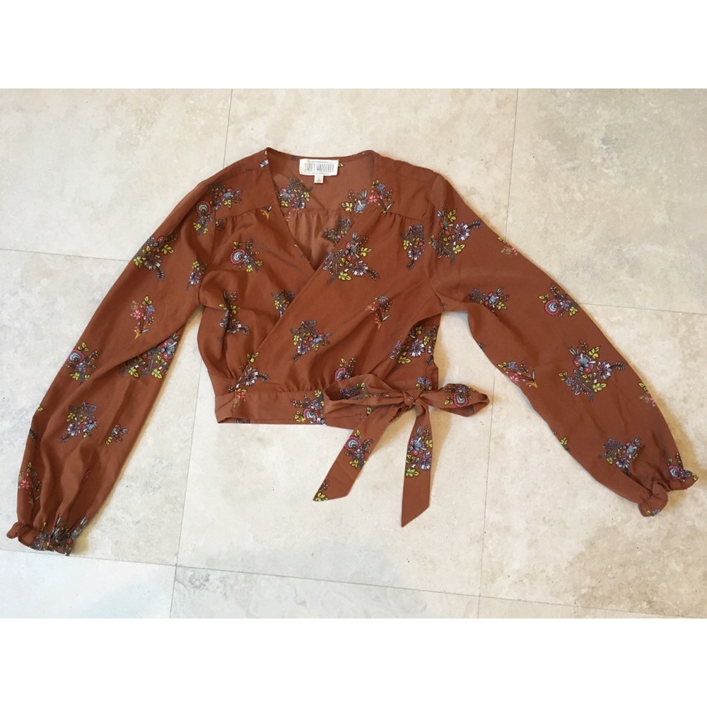 Sweet Wanderer Long Sleeve Floral Tie Top